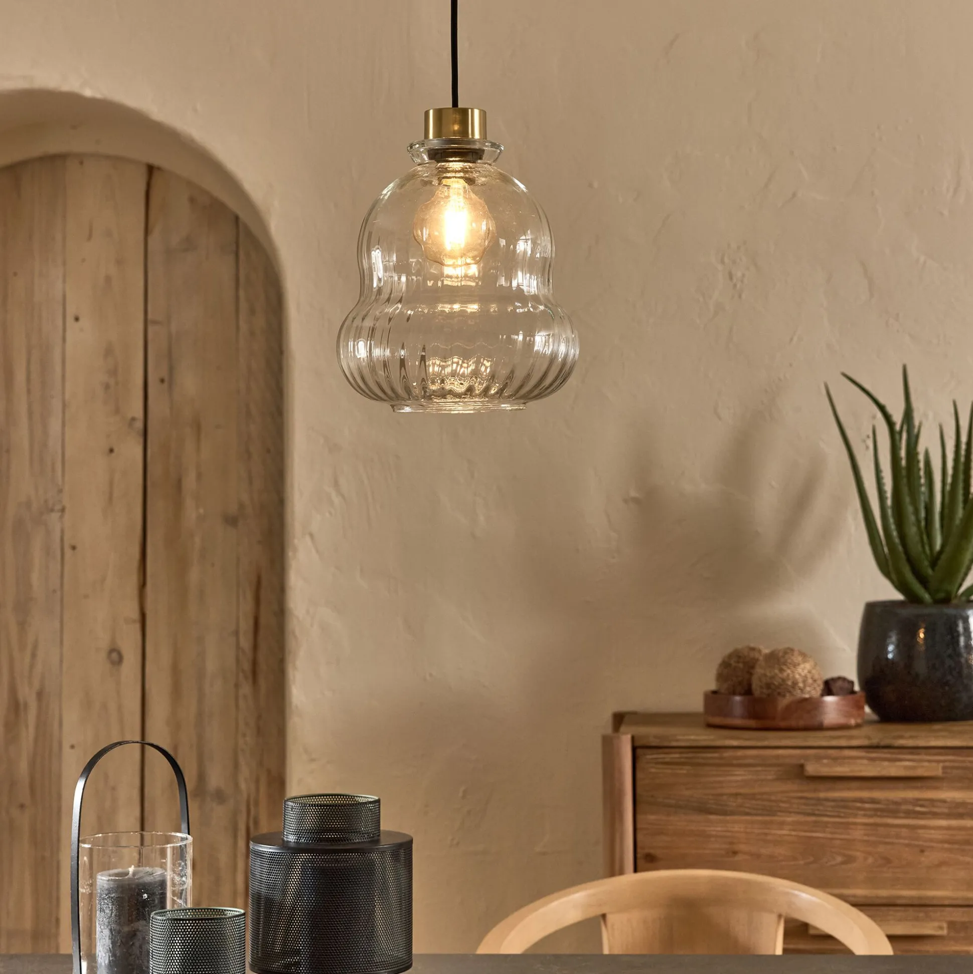 Suspension électrifiée en verre D24,5cm - transparent