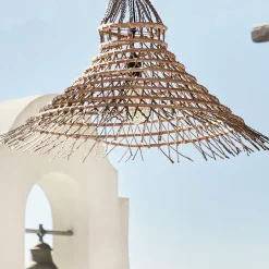 Suspension électrifiée fait main E27 en palmier D50cm - naturel