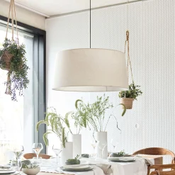 Suspension électrifiée tambour en lin et coton D78cm - beige roucas