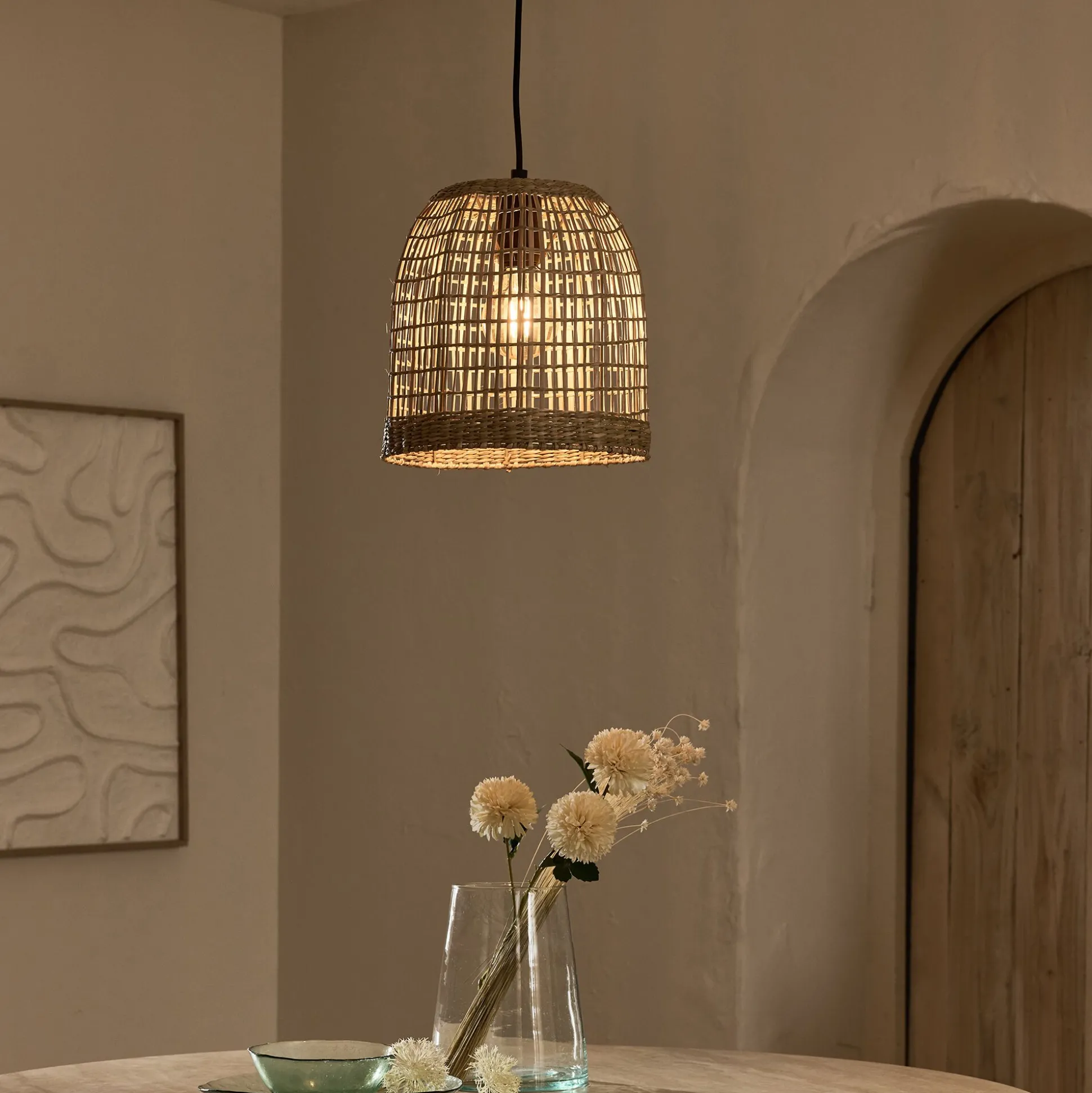 Suspension non électrifiée en jonc de mer D28cm - naturel