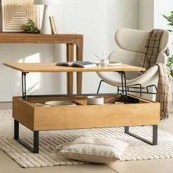 Table basse avec plateau relevable en bois L110cm - bois clair