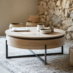 Table basse avec plateau rotatif en bois - bois clair D85xH37,5cm