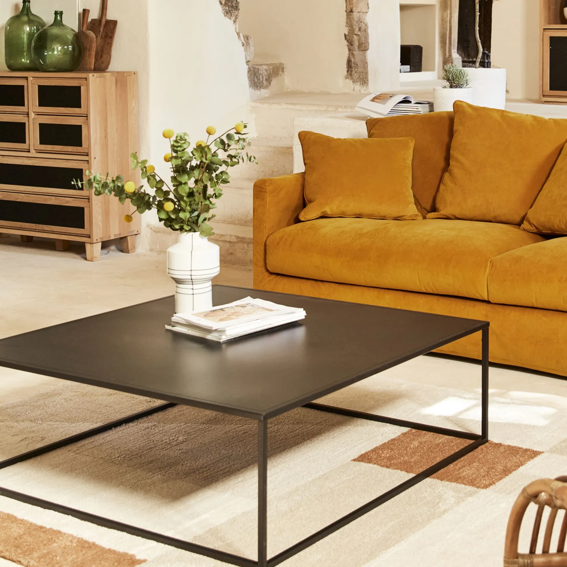 Table basse carrée en métal - noir 100x100cm