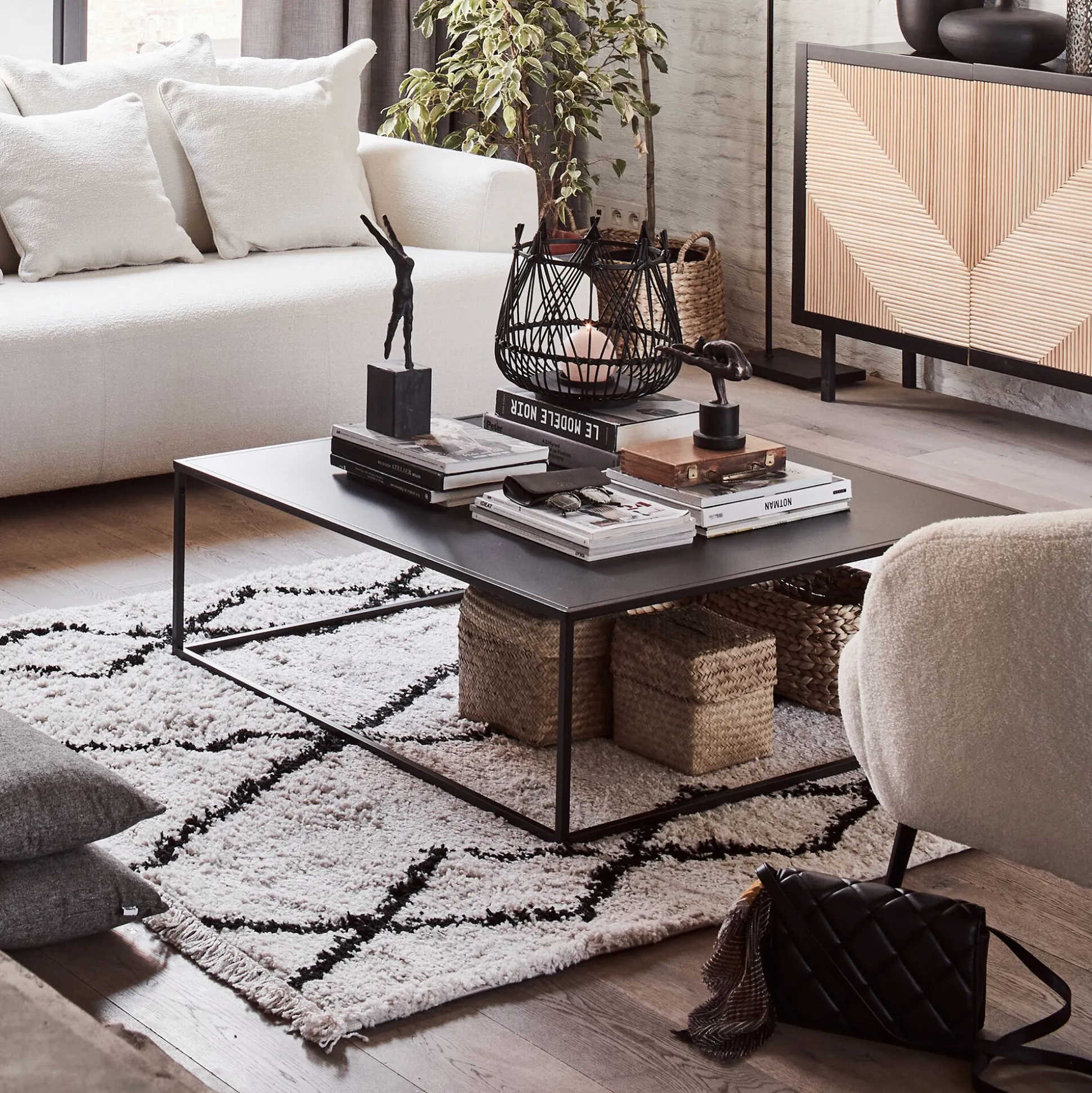 Table basse carrée en métal - noir 100x100cm