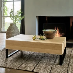 Table basse en bois avec plateau relevable - naturel