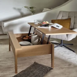 Table basse en bois avec plateau relevable - naturel