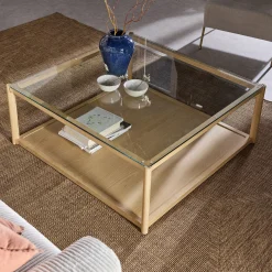 Table basse en chêne et verre L92x92cm - bois clair