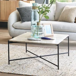 Table basse en travertin et acier L78x78cm - blanc