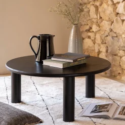 Table basse ronde en bambou massif D80cm - noir