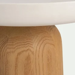 Table basse ronde en chêne et béton - blanc écru
