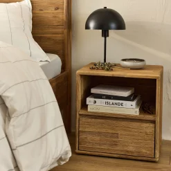 Table de chevet en bois d'acacia 1 tiroir L45xH45xP37cm - bois clair