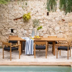 Table de jardin extensible en teck FSC - bois clair (8 à 10 places)