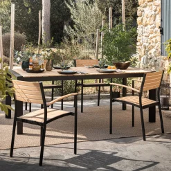 Table de repas jardin en teck recyclé et aluminium - noir (8 places)