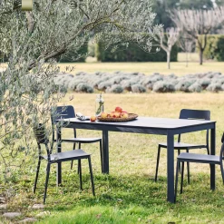 Table de repas jardin en aluminium et duraboard - noir (6 places)