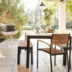 Table de repas jardin en aluminium et teck - bois clair (6 places)