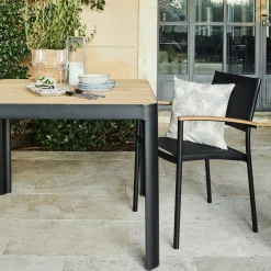 Table de repas jardin en aluminium et teck - bois clair (4 places )