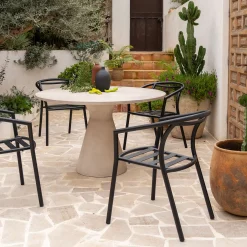 Table de repas jardin ronde en béton ciré - blanc (6 places)