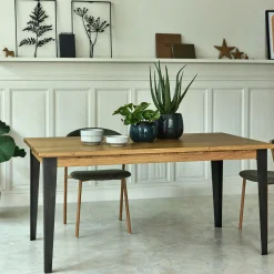 Table de repas rectangulaire en chêne et acier - bois clair (10 places)