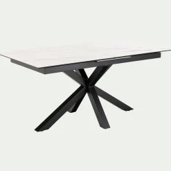 Table de repas rectangulaire extensible en céramique - blanc (6 à 8 places)