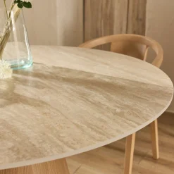 Table de repas ronde en bois et céramique - bois clair (4 à 6 places)