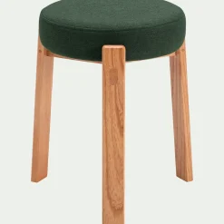 Tabouret bas en bois de frêne et tissu H45cm - vert cèdre