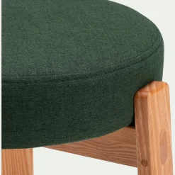 Tabouret bas en bois de frêne et tissu H45cm - vert cèdre