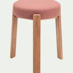 Tabouret bas en bois de frêne et tissu H45cm - brun rhassoul