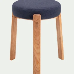 Tabouret bas en bois de frêne et tissu H45cm - bleu ceou
