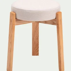 Tabouret bas en bois de frêne et tissu H45cm - beige alpilles