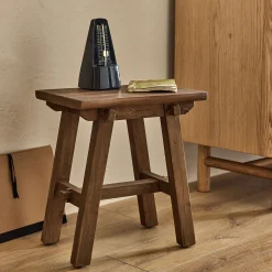 Tabouret bas en teck recyclé H45cm - bois foncé
