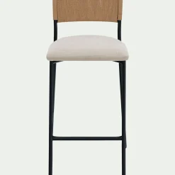 Tabouret haut de repas en corde et tissu H75cm - blanc écru