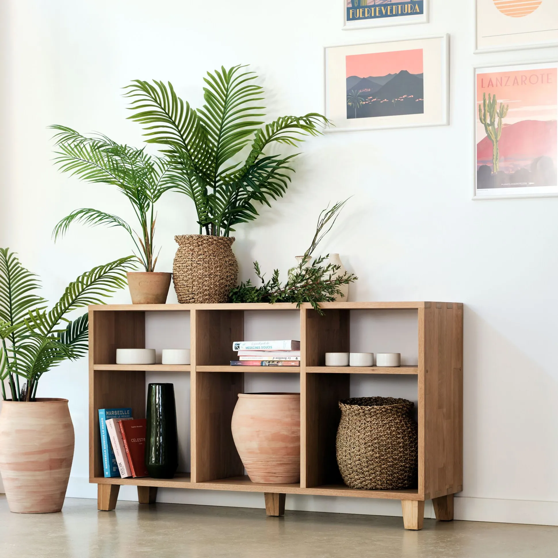 Étagère 6 cases en chêne - bois clair