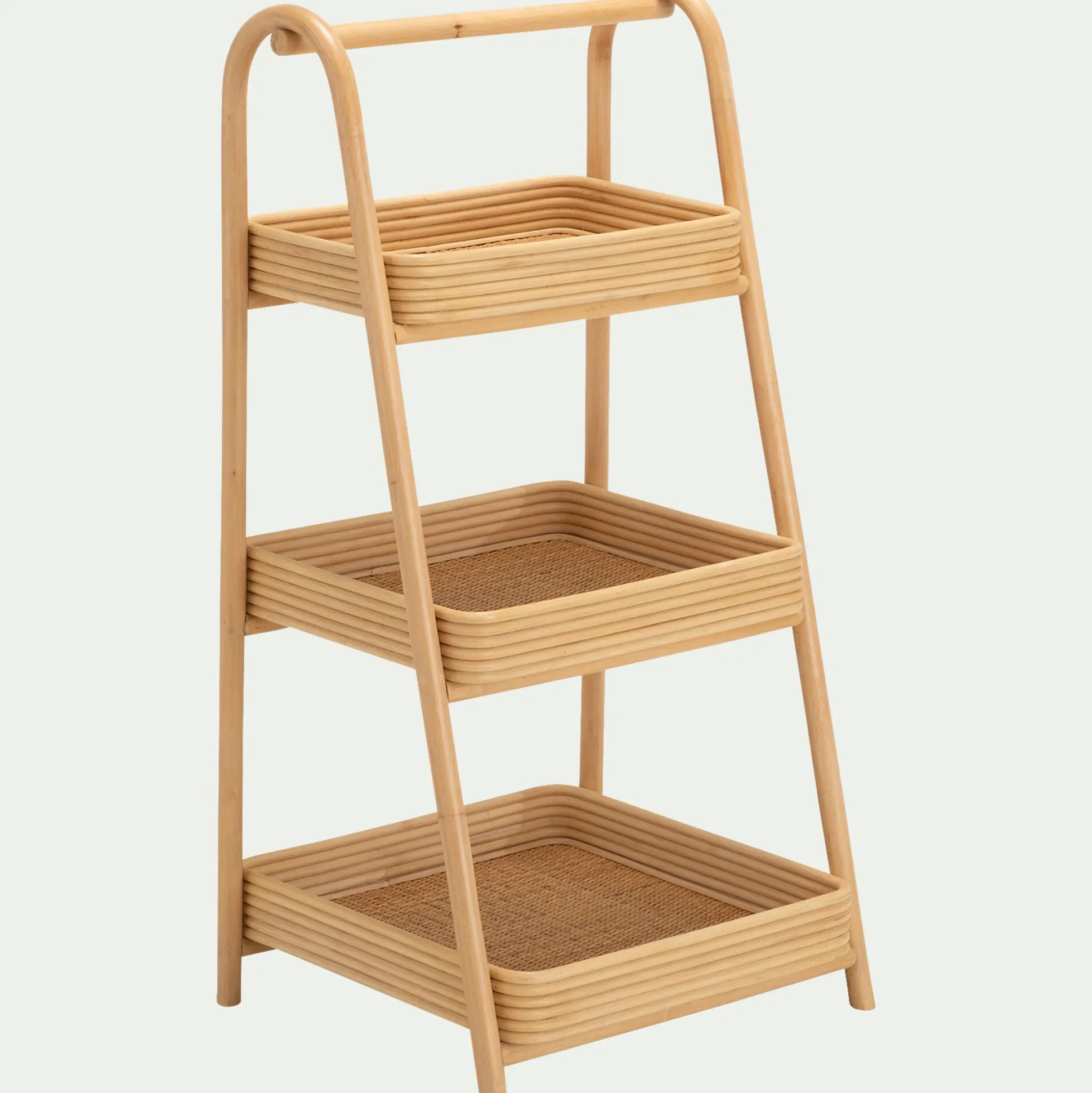 Étagère 3 tablettes en bois et rotin - bois clair