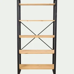 Étagère 5 tablettes en métal noir et pin massif - bois clair h180cm