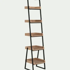 Étagère 5 tablettes plaquée frêne et métal noir L40cm - bois clair