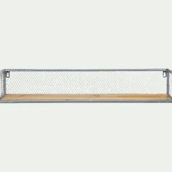 Étagère murale grillagée en bois et métal argenté L67cm