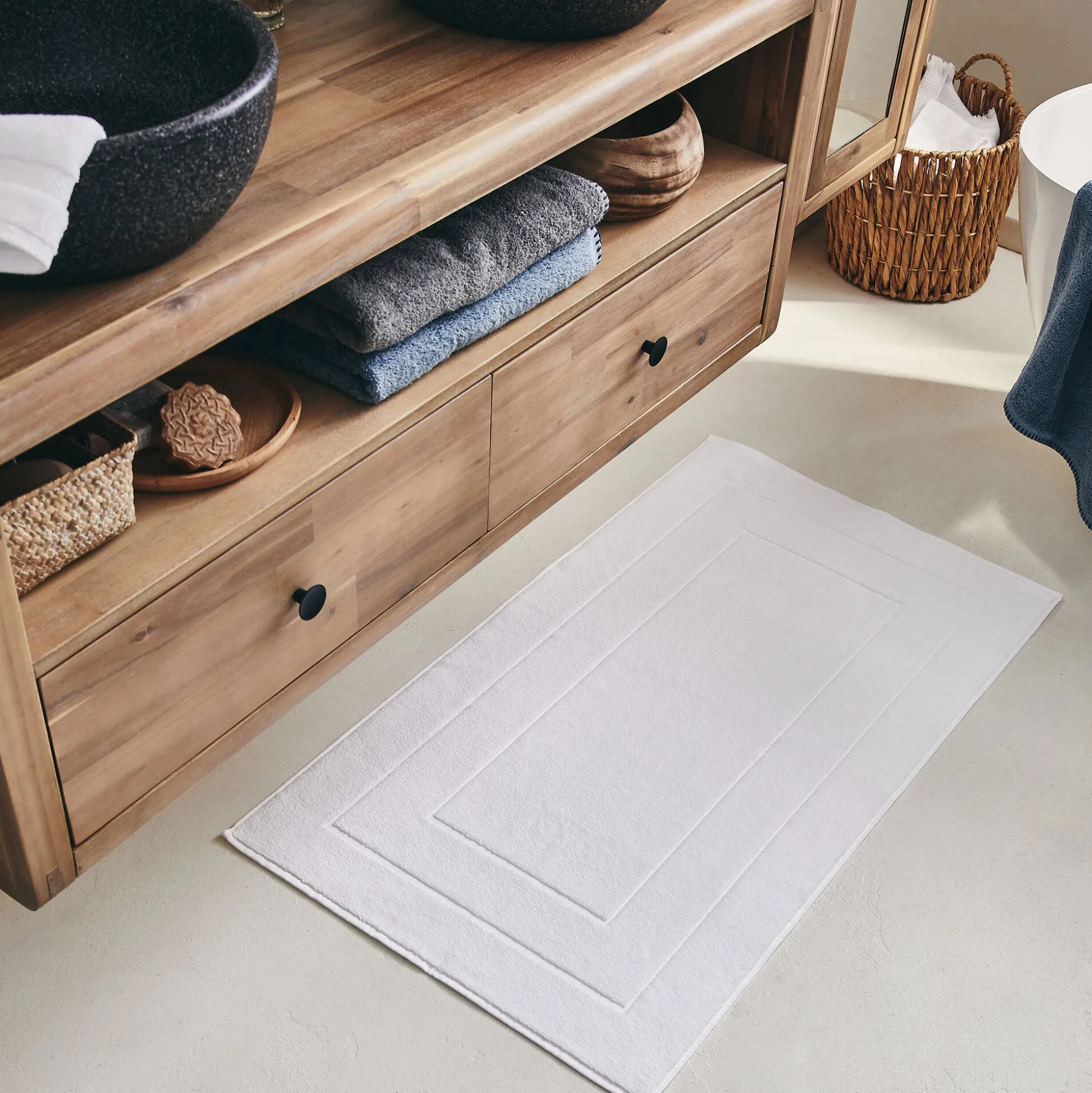 Tapis de bain en coton - blanc 60x110cm