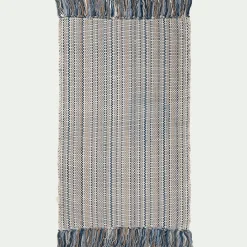 Tapis de bain frangé en coton 50x80cm - bleu