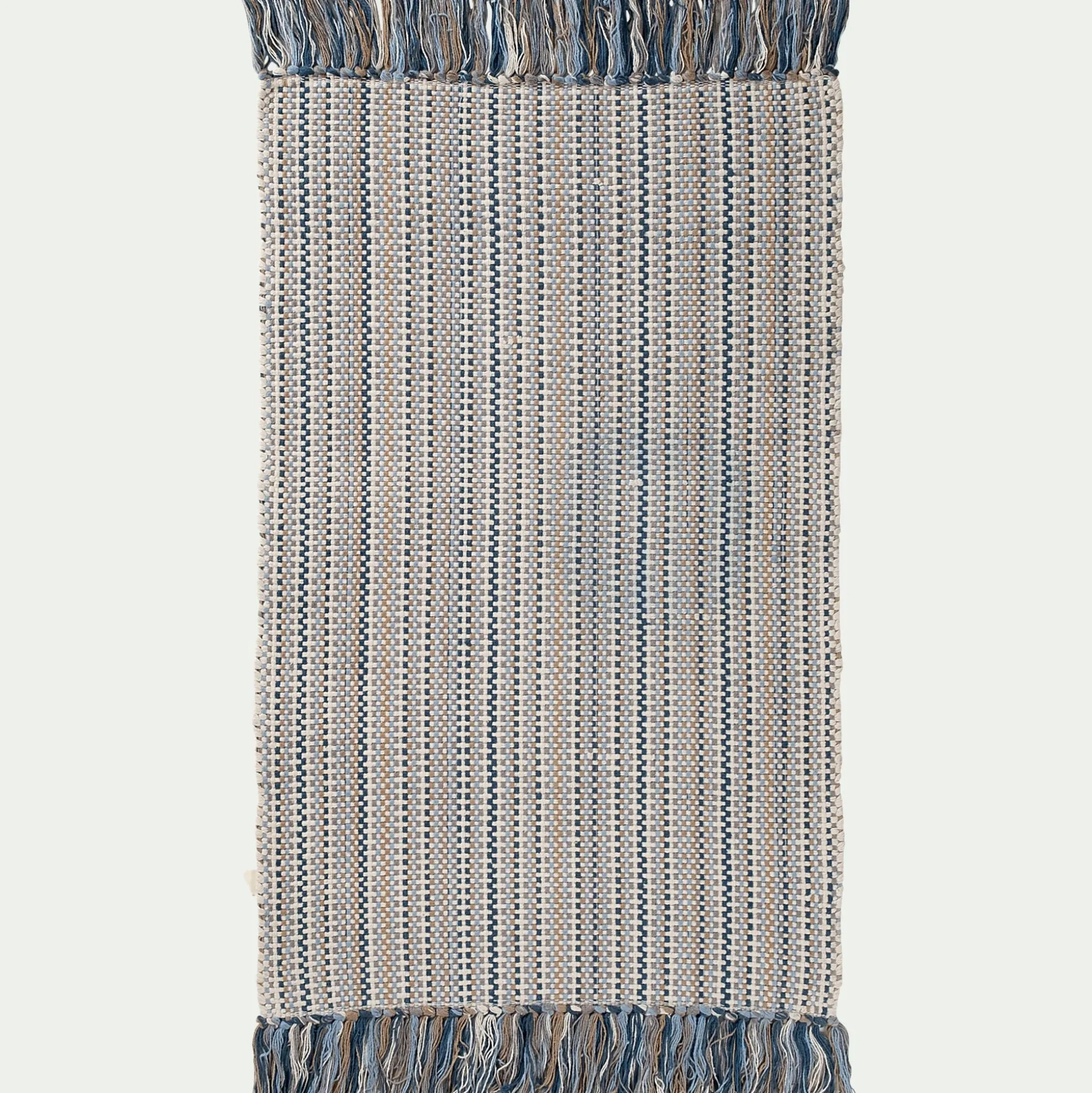 Tapis de bain frangé en coton 50x80cm - bleu