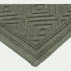 Tapis de bain surpiquage losanges en coton - vert cèdre 50x70cm