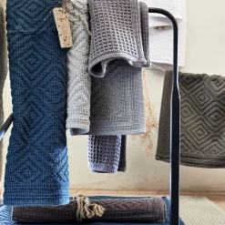 Tapis de bain surpiquage losanges en coton - bleu figuerolles 60x100cm