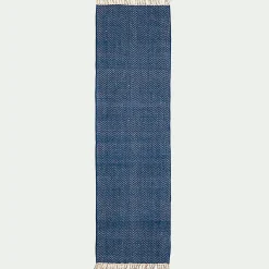 Tapis de couloir et laine et jute - bleu figuerolles 60x200cm