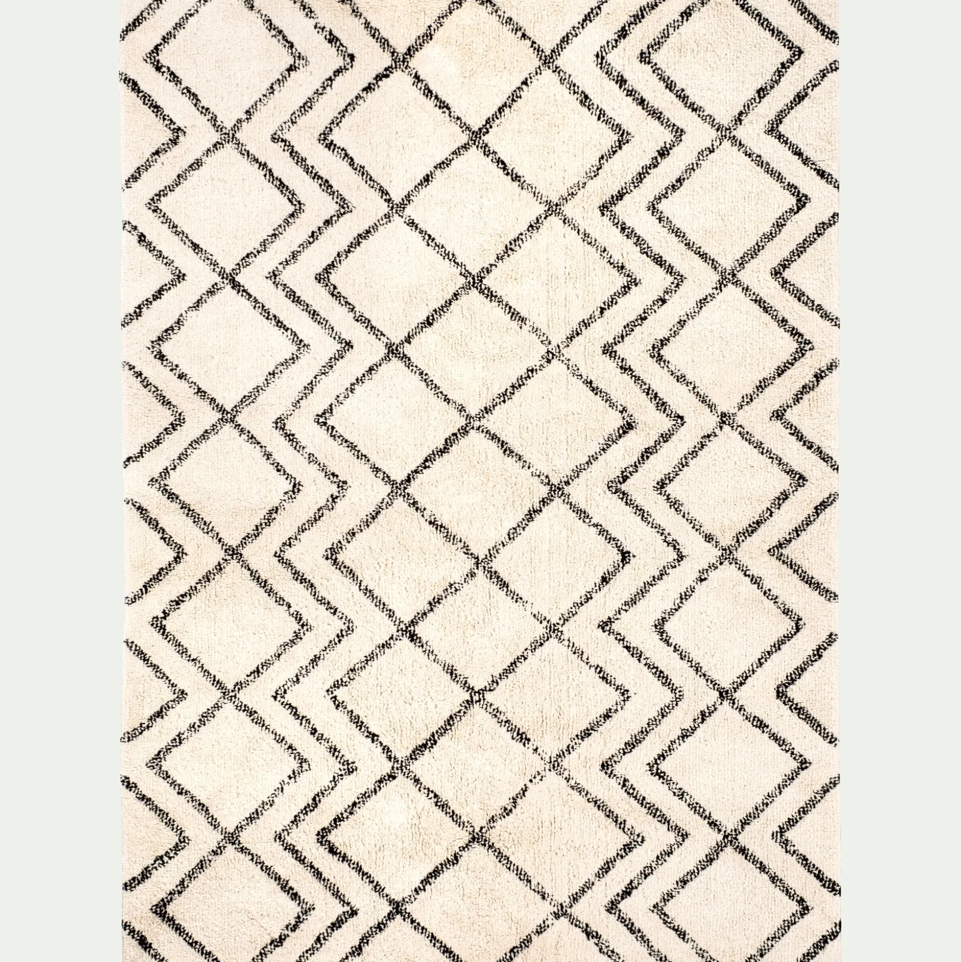Tapis en coton à motif inspiration berbère - blanc écru et noir 140x200cm