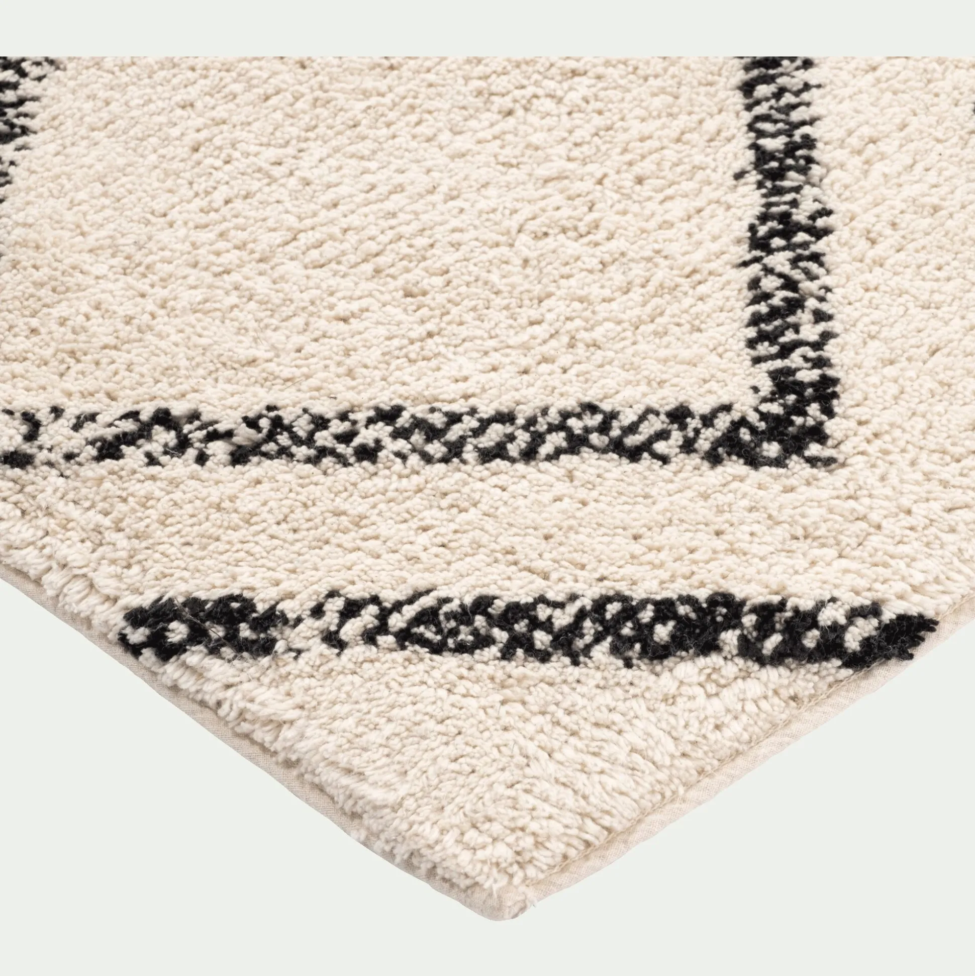 Tapis en coton à motif inspiration berbère - blanc écru et noir 140x200cm