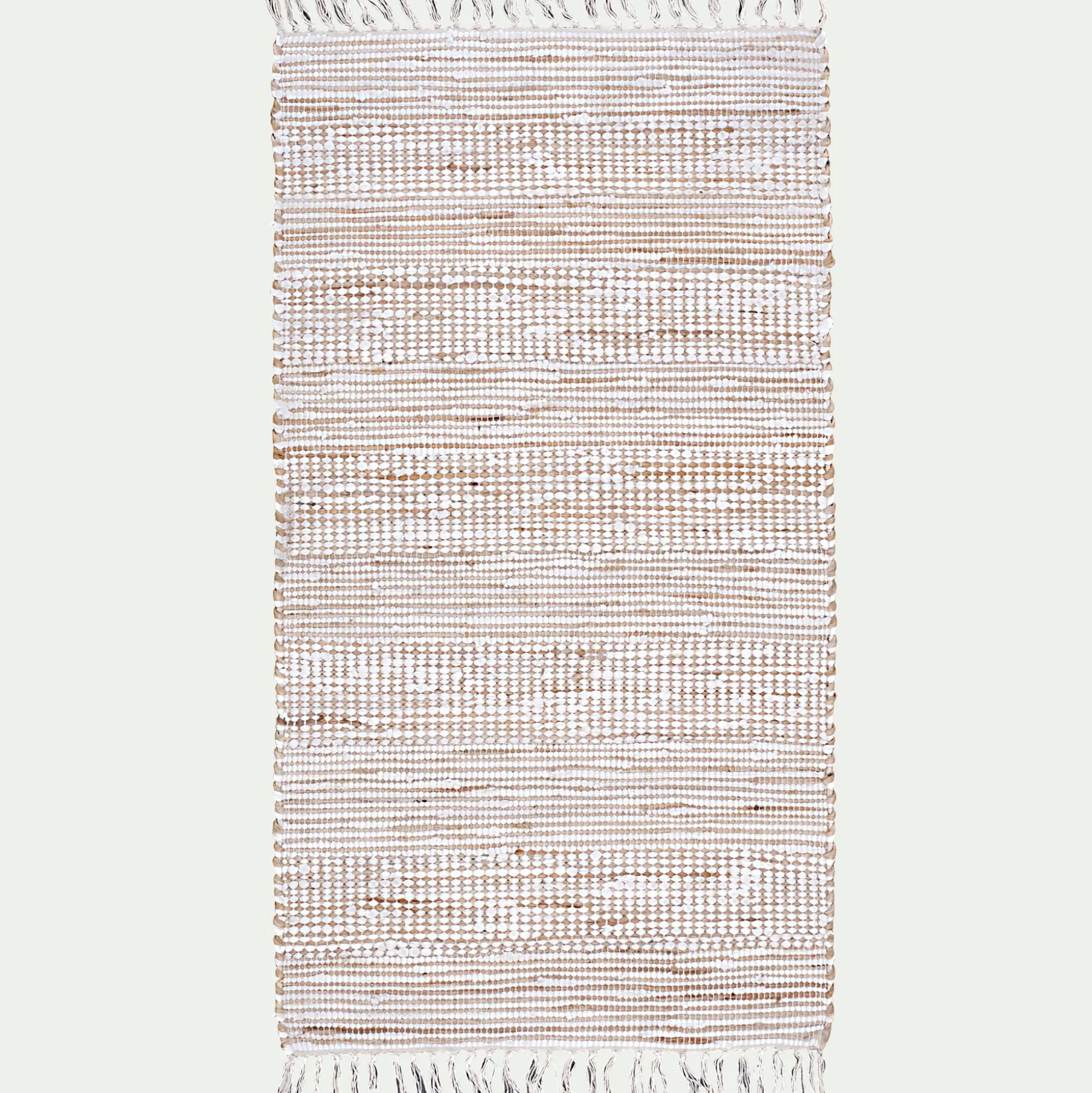 Tapis en coton recyclé et jute - naturel et blanc 60x110cm
