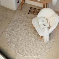 Tapis en coton recyclé et jute - naturel et blanc D160cm