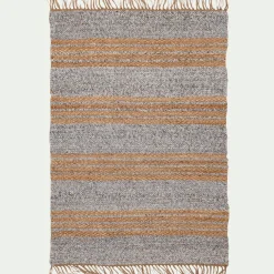 Tapis en jute rayé finition franges 160x230cm - gris
