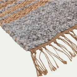 Tapis en jute rayé finition franges 160x230cm - gris