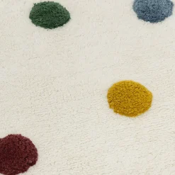 Tapis enfant tufté rond motif pompons d120cm - blanc pompons colorés