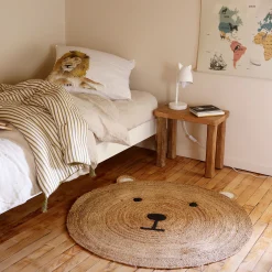 Tapis rond motif tête d'ours en jute d100cm - naturel